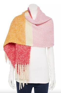 Sonoma Goods For Life Twisted Fringe Brushed Blanket Scarf Color Block Boho Cozy